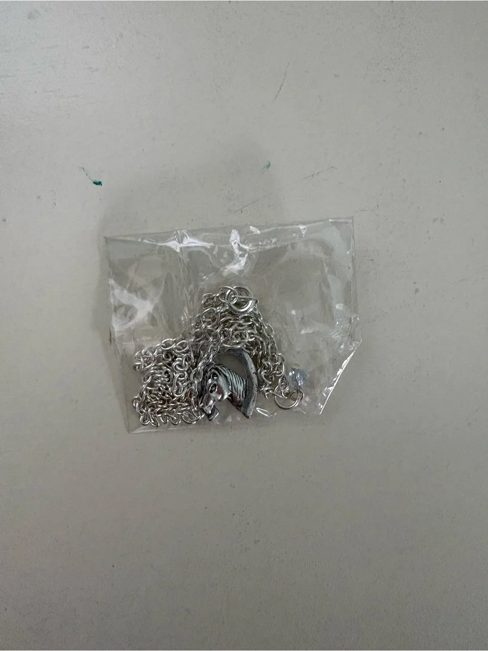 Silver Horse Head in Horse Shoe Pendant Necklace - Jewelry